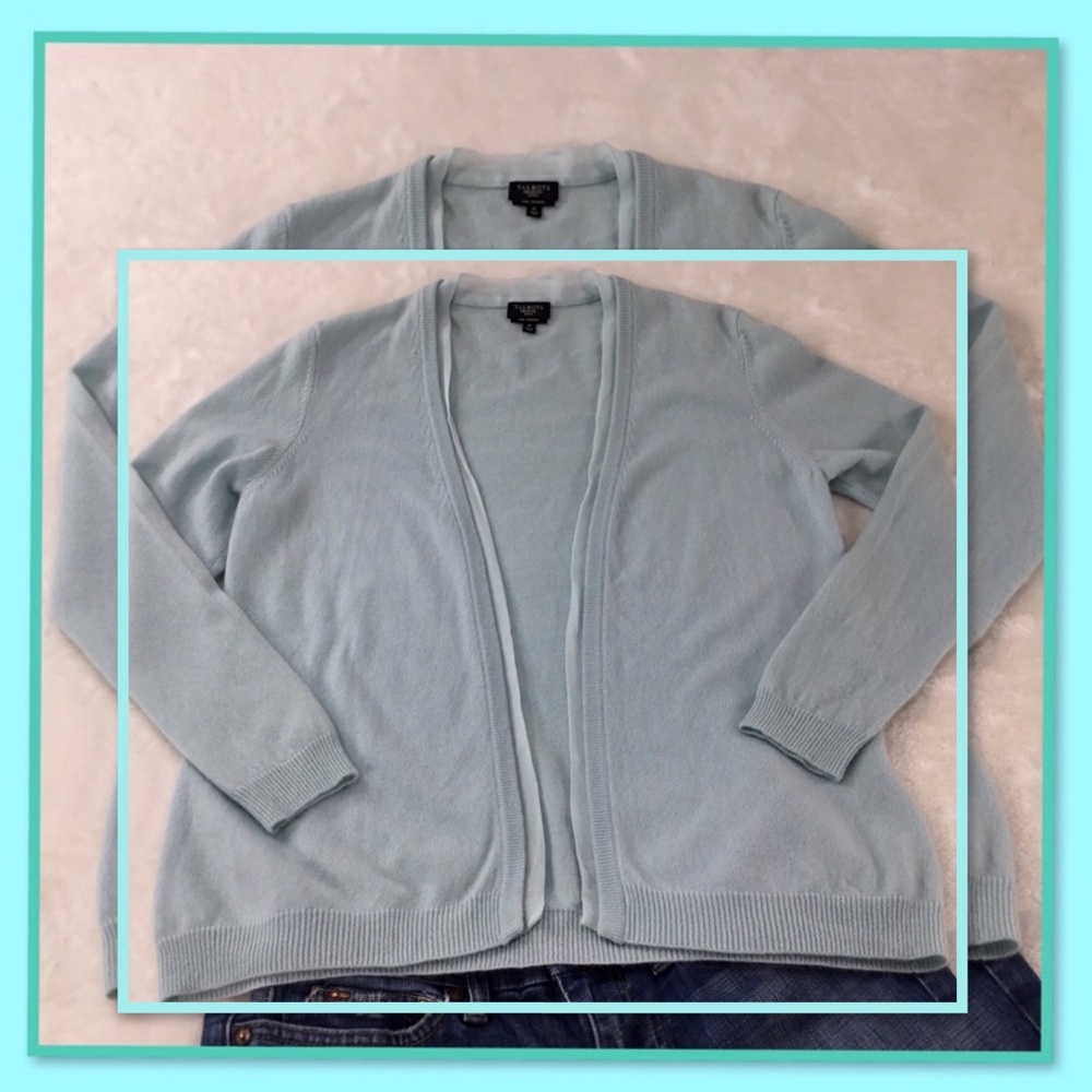 TALBOTS CASHMERE WOMENS AQUA CARDIGAN MP